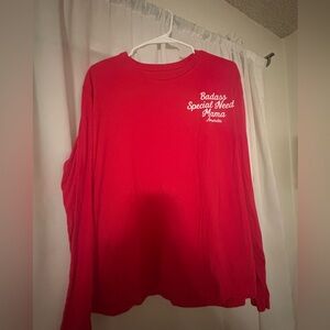 Red "Badass Special Need Mama" Long Sleeve Tee